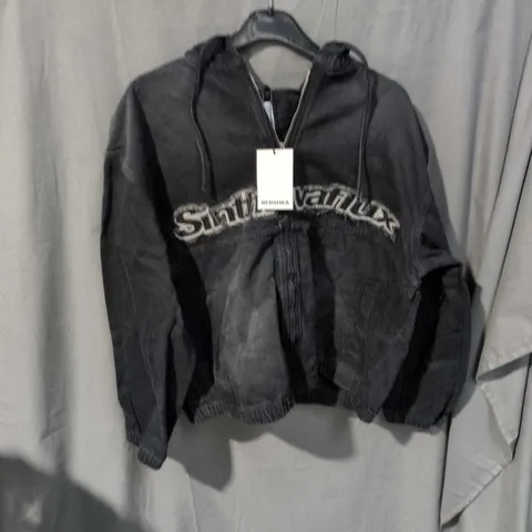 BERSHKA HOODED ZIP JACKET – BLACK – EU L