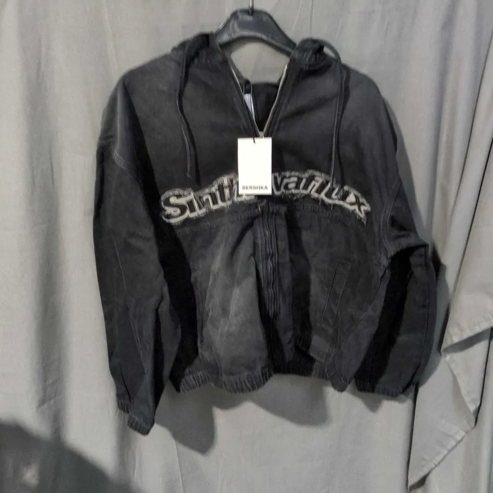BERSHKA HOODED ZIP JACKET – BLACK – EU L