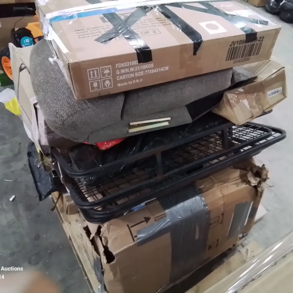 PALLET CONTAINING VARIOUS INCOMPLETE BOXED FURNITURE PARTS AND OTHER HOUSEHOLD ITEMS ETC.