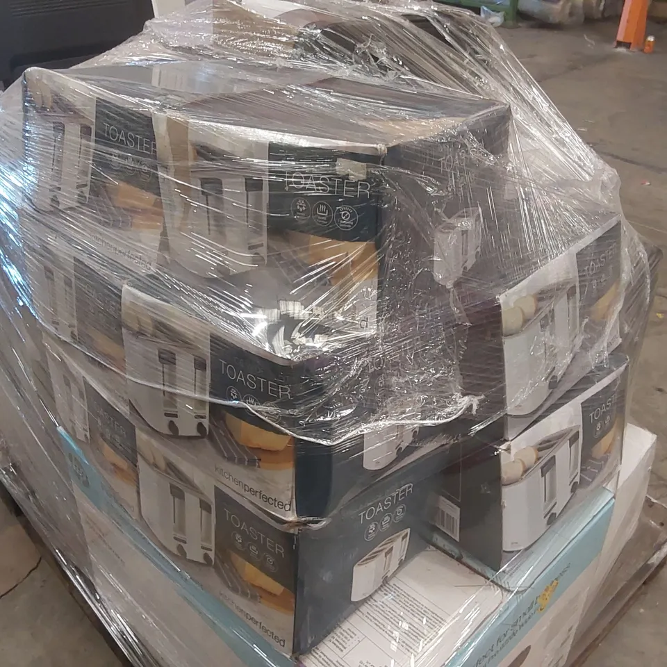PALLET CONTAINING A VERY LARGE QUANTITY OF ASSORTED ITEMS INCLUDING: TOASTERS, HP OFFICEJET PRO PRINTER, CLEVERSPA HOT TUB, SONY CYBERSHOT CAMERA, OFFICE TELEPHONES ECT