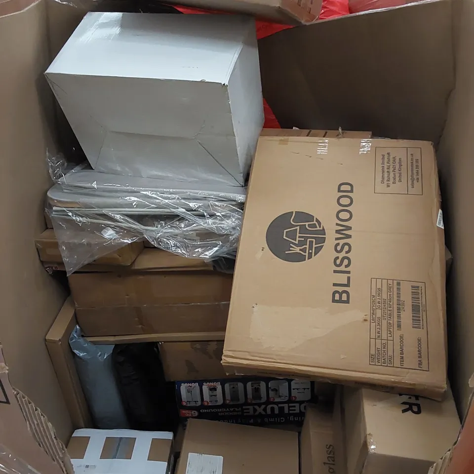 PALLET TO CONTAIN ASSORTED HOUSEHOLD ITEMS AND CONSUMER PRODUCTS. INCLUDING VINYL FLOOR CUTTER, STEAM CLEANER, AIR FRYER, VACUUM CLEANER, ELECTRIC BLANKET ETC