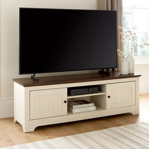 BOXED DEVON TV UNIT - IVORY/WALNUT - FITS UP TO 55 INCH TV (1 BOX)