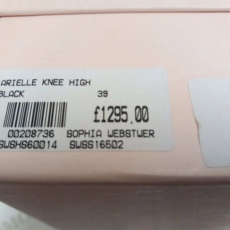BOXED PAIR OF SOPHIA WEBSTER ARIELLE KNEE HIGH BLACK HEELS SIZE 39