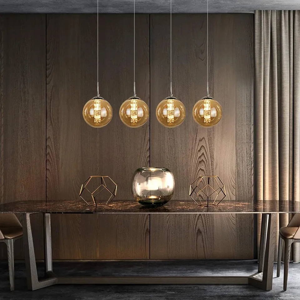 BOXED UNUSUAL ARIYA 4-LIGHT PENDANT -SHADE COLOUR: AMBER