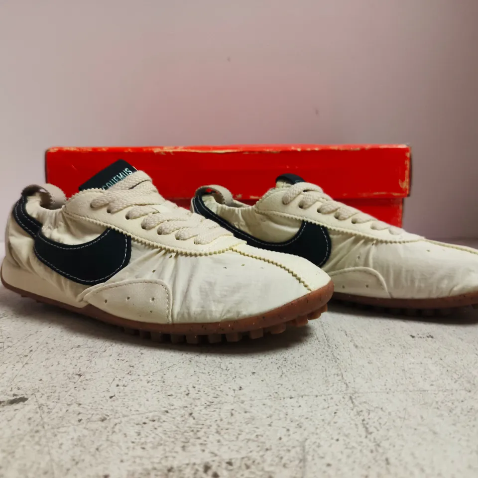 BOXED PAIR OF NIKE JACQUEMUS MOON SHOES IN CREAM/BLACK SIZE UK 4.5