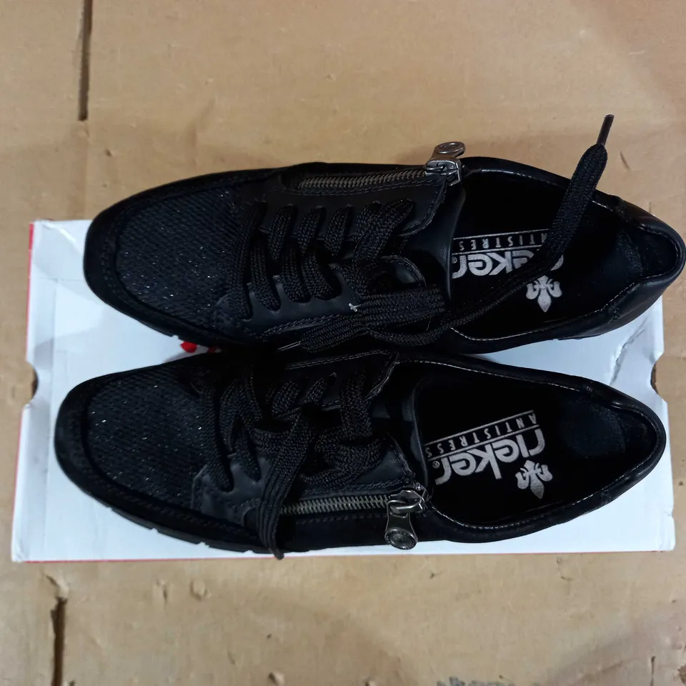 RIEKER WEDGE TRAINERS WITH SIDE ZIPS - BLACK - SIZE 6