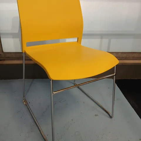 SET OF FIVE YELLOW MOULDED PLASTIC CHAIR WITH CHROME LEGS