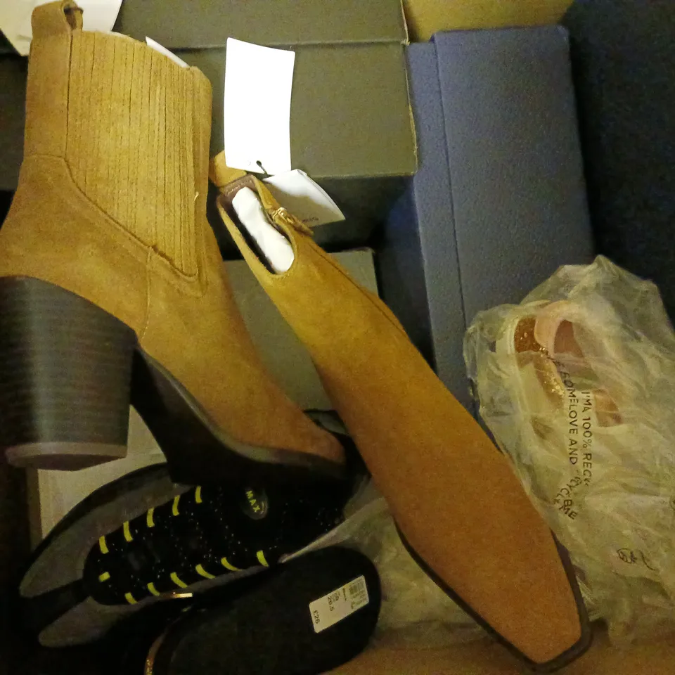 BOX OF APPROX 10 PAIRS OF ASSORTED SHOES IN VARIOUS STYLES, COLOURS AND SIZES