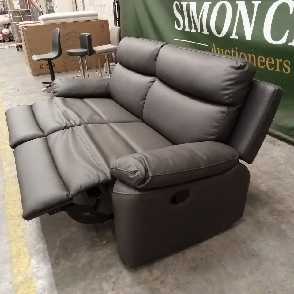 EDISON 3 SEATER LUXURY FAUX LEATHER MANUAL RECLINER SOFA - CHARCOAL RRP £799