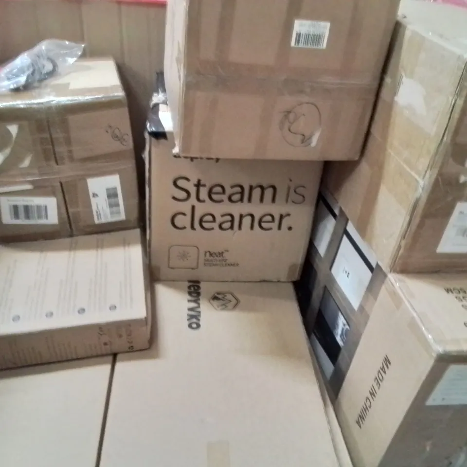 PALLET OF ASSORTED HOUSEHOLD GOODS AND PRODUCTS TO INCLUDE;BAR STOOL,STEAM CLEANER,AIR PURIFIER 