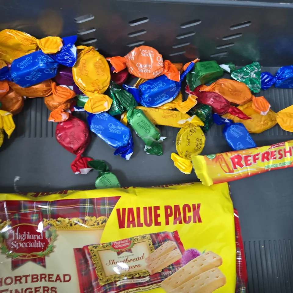 ASSORTMENT OF FOOD PRODUCTS TO INCLUDE AQUA STILL MINERAL WATER, SHORTBREAD FINGERS, ETC