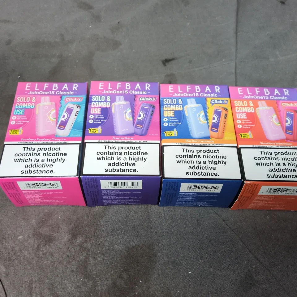 TOTE OF APPROXIMATELY 25 ASSORTED ELECTRONIC CIGARETTE ITEMS TO INCLUDE:  ELFBAR JOIN ONE15 CLASSIC DEVICES 