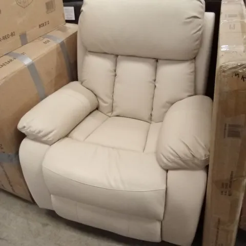 DESIGNER CREAM FAUX LEATHER RECLINER CHAIR 