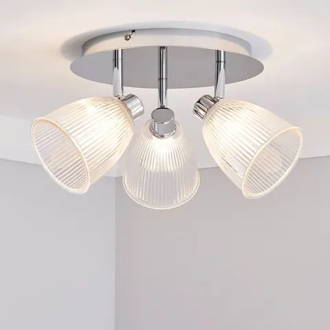 BOXED BREMONT 3 LIGHT RIBBED GLASS BATHROOM SEMI FLUSH SPOTLIGHT