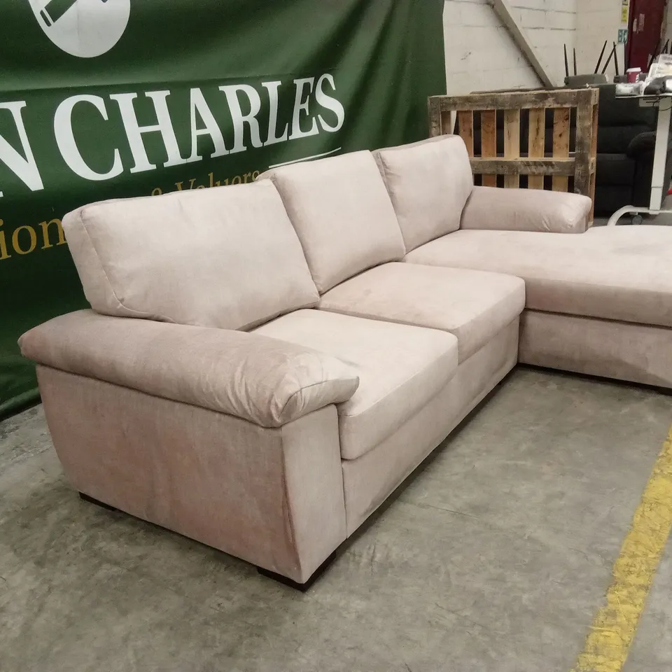 ELIZA LEFT HAND 3 SEATER FABRIC CHAISE SOFA - BEIGE RRP £1149