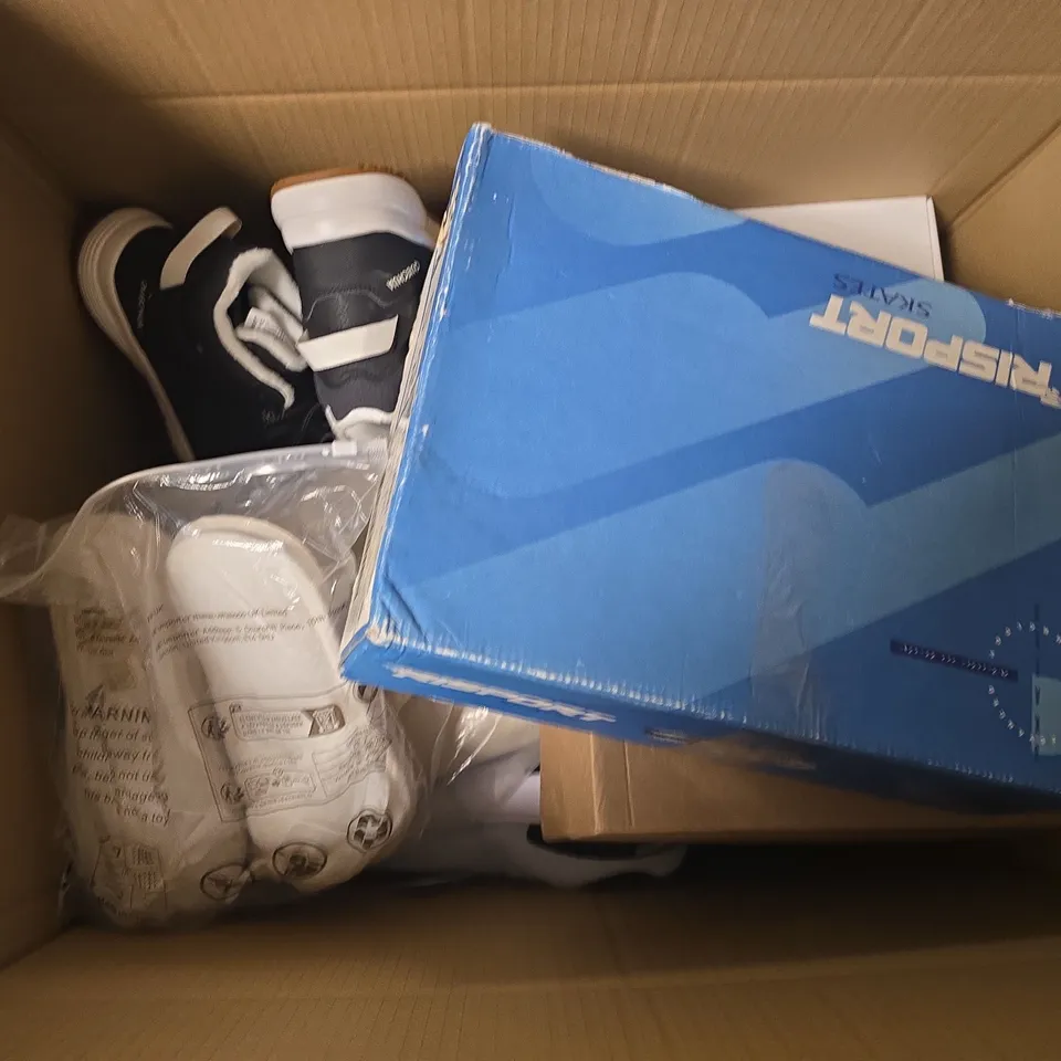 BOX OF APPROXIMATELY 12 PAIRS OF ASSORTED SHOES IN VARIOUS COLOUR, STYLES AND SIZES