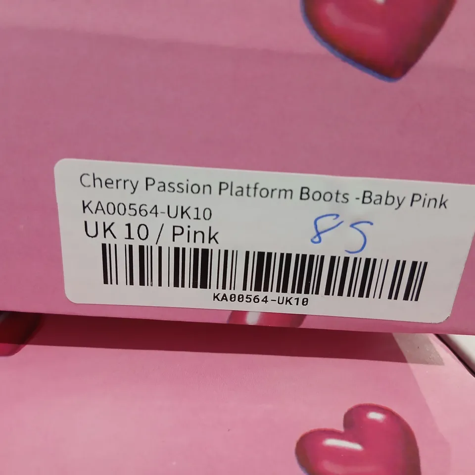 BOXED KOI CHERRY PASSION PLATFORM BOOTS – BABY PINK, UK 10 