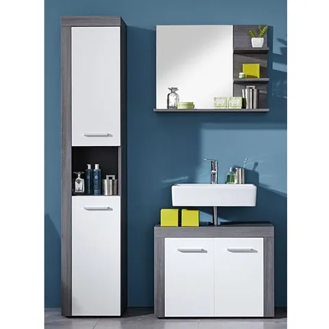 BRAND NEW BOXED WILDON BATHROOM VANITY UNIT IN WHITE AND SMOKY SILVER (1 BOX)