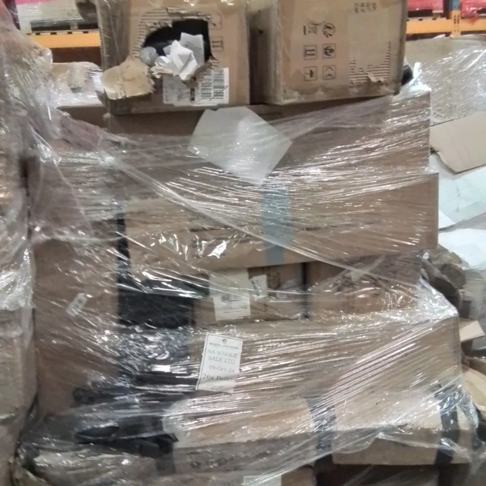 PALLET OF ASSORTED HOUSEHOLD GOODS AND PRODUCTS TO INCLUDE;DRILL BATTERIES,HANDBAG,OFFICE CHAIR