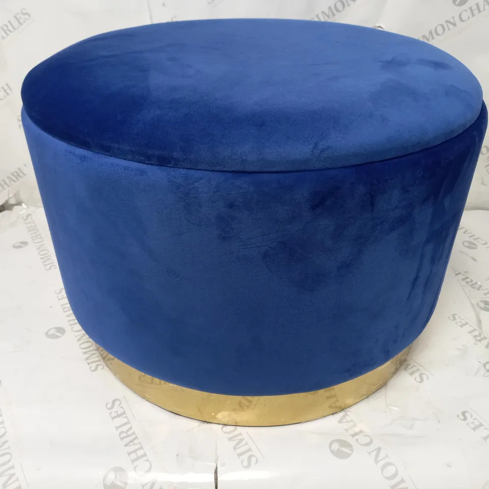 ALISON CORK ROUND VELVET STORAGE OTTOMAN CLASSIC BLUE