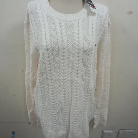 TOMMY JEANS WHITE KNIT LONGLINE JUMPER - XL