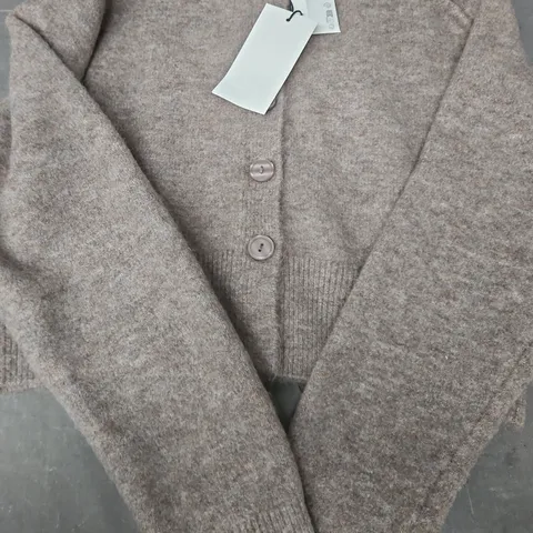 ZARA CREW NECK BUTTON-UP CARDIGAN IN MOCHA SIZE MEDIUM