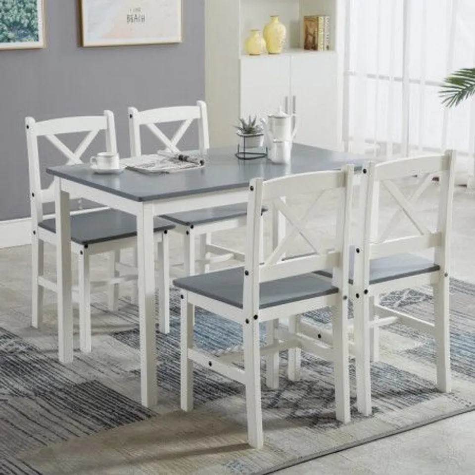 BOXED DANNY 4-PERSON SOLID WOOD DINING TABLE AND CHAIRS GREY