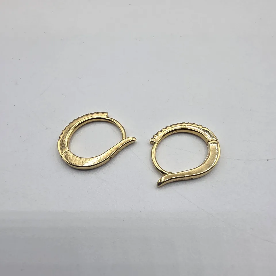 18CT YELLOW GOLD HUGGY EARRINGS SET WITH NATURAL DIAMONDS