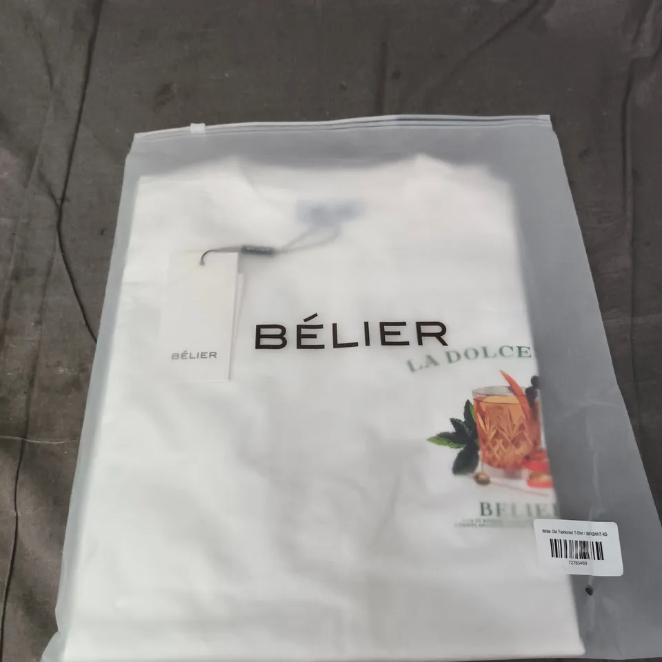 BELIER WHITE OLD FASHIONED T‑SHIRT – SIZE XS