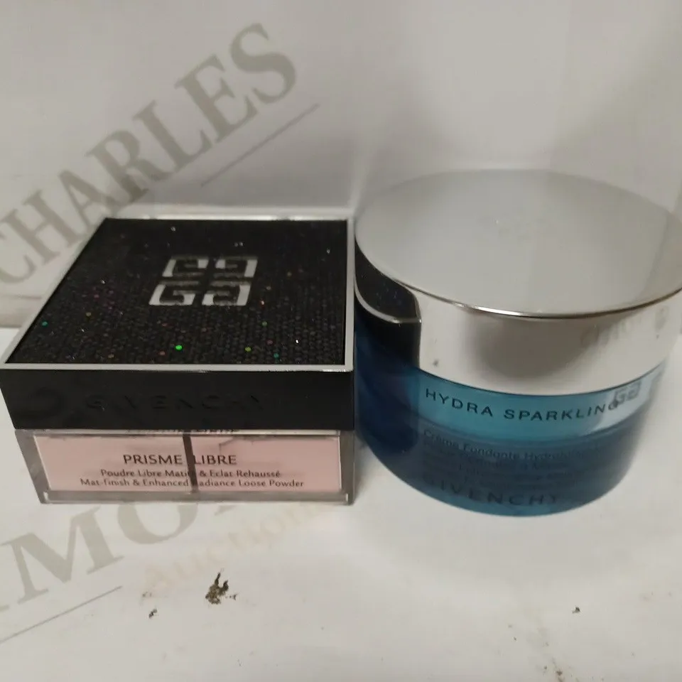 LOT OF APPROXIMATELY 11 GIVENCHY PRODUCTS TO INCLUDE 9 PRISME LIBRE MAT-FINISH LOOSE POWDER 9 ECLATS DE ROSE, 2 HYDRA SPARKLING MOISTURISING CREAM
