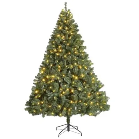BOXED 7.5FT GREEN LIGHTED ARTIFICIAL CHRISTMAS TREE WITH STAND
