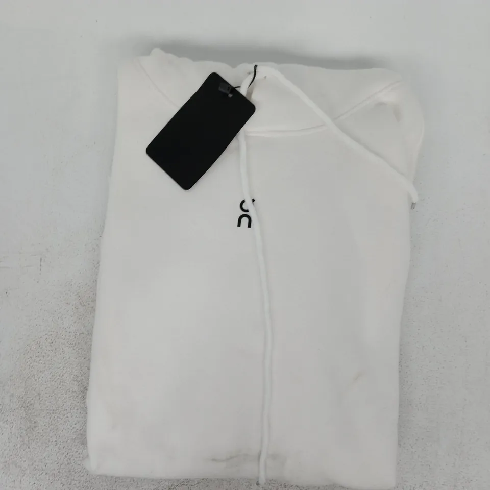 ON LONG SLEEVE PULL-OVER HOODIE IN WHITE SIZE MEDIUM