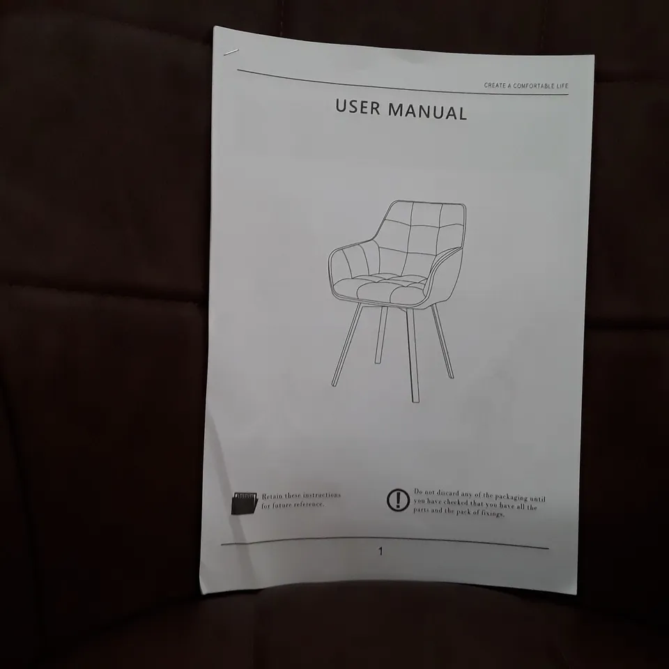 BOXED SET OF 2 UPHOLSTERED FABRIC DINING CHAIRS - BROWN (1 BOX)