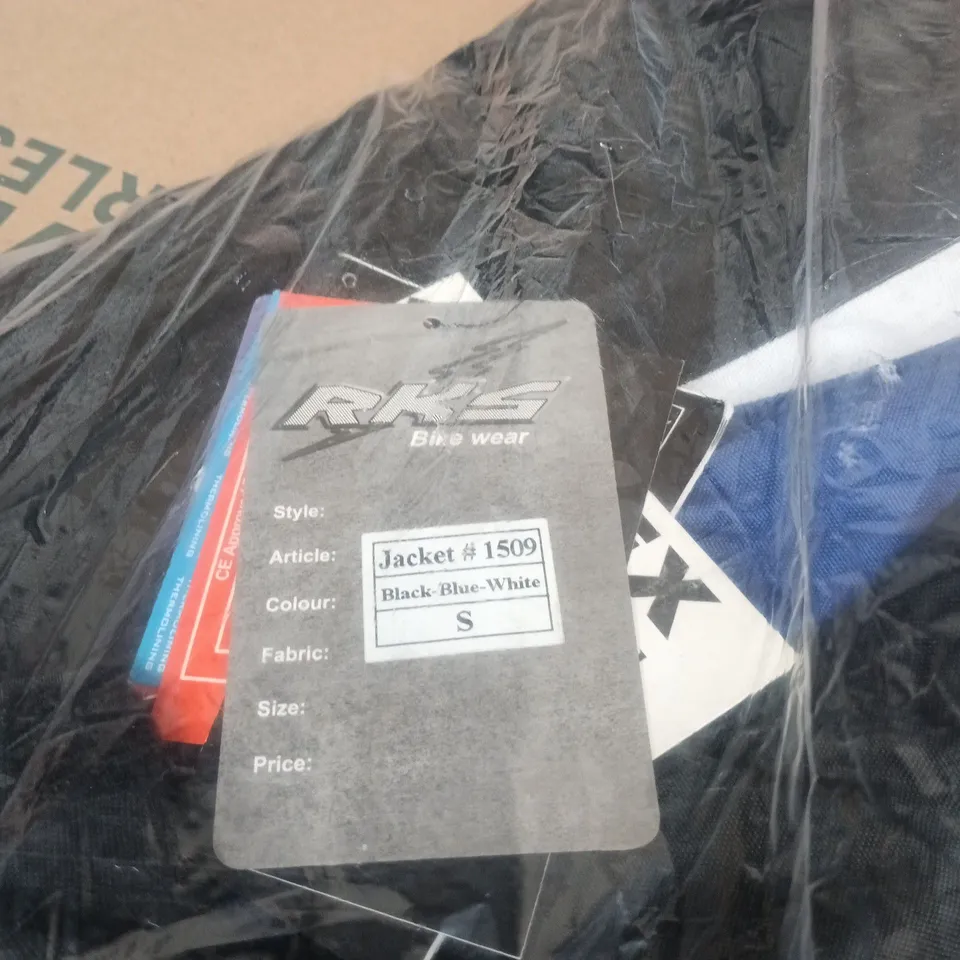 RKS BIKE WEAR BLACK/BLUE/WHITE JACKET SMALL TAGGED