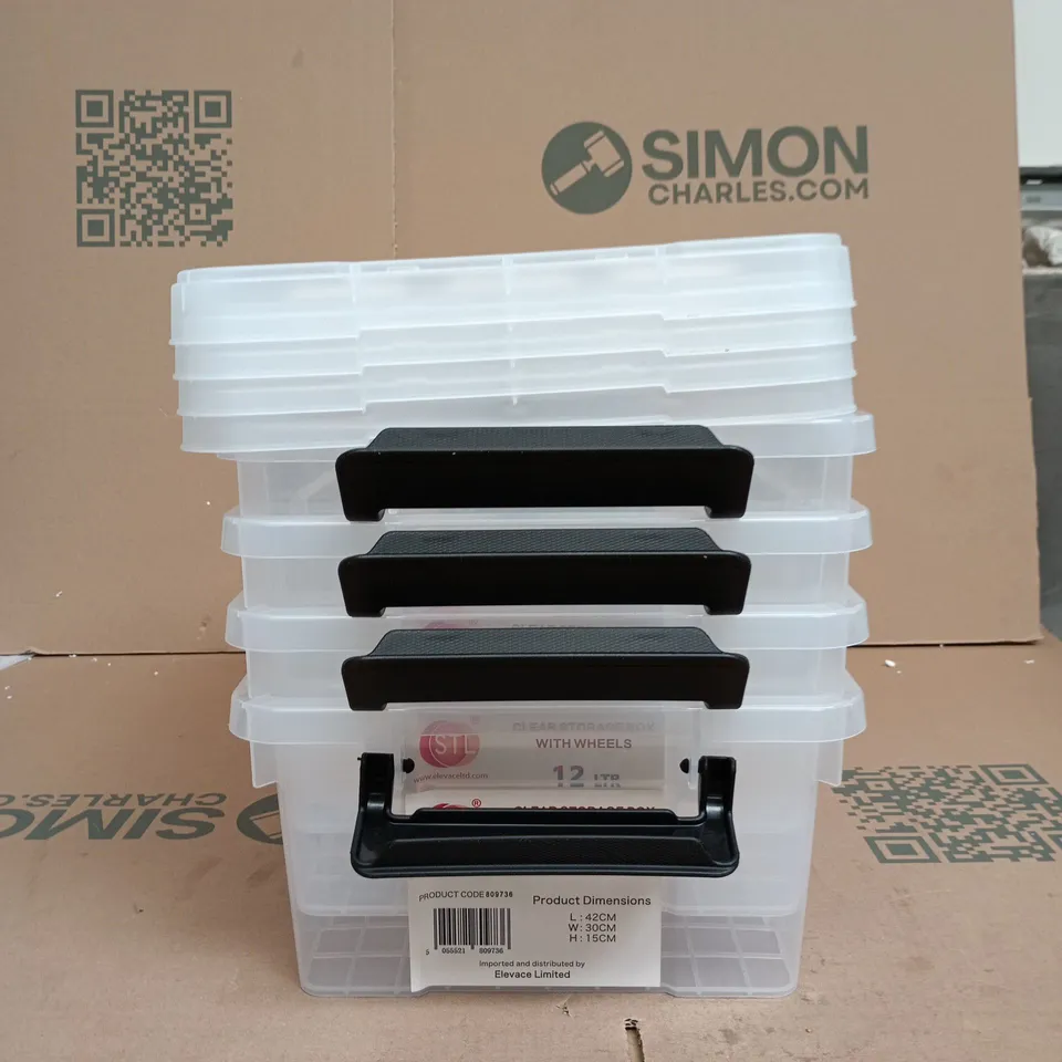 SET OF 4 STL CLEAR STORAGE BOX 12L WITH LIDS
