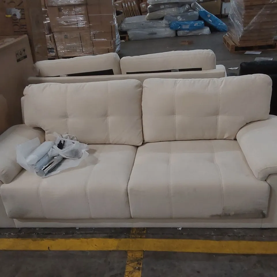 QUALITY DESIGNER KANSAS 3 SEATER SOFA, IVORY CLASSIC PLUSH FABRIC