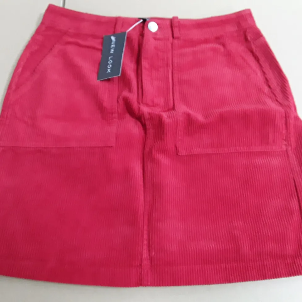 NEW LOOK UTILITY POCKET CORD SKIRT IN RED - UK 8