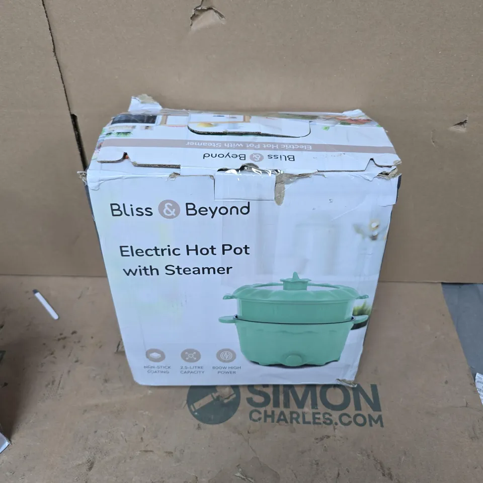 BOXED BLISS & BEYOND ELECTRIC HOT POT WITH STEAMER IN GREEN