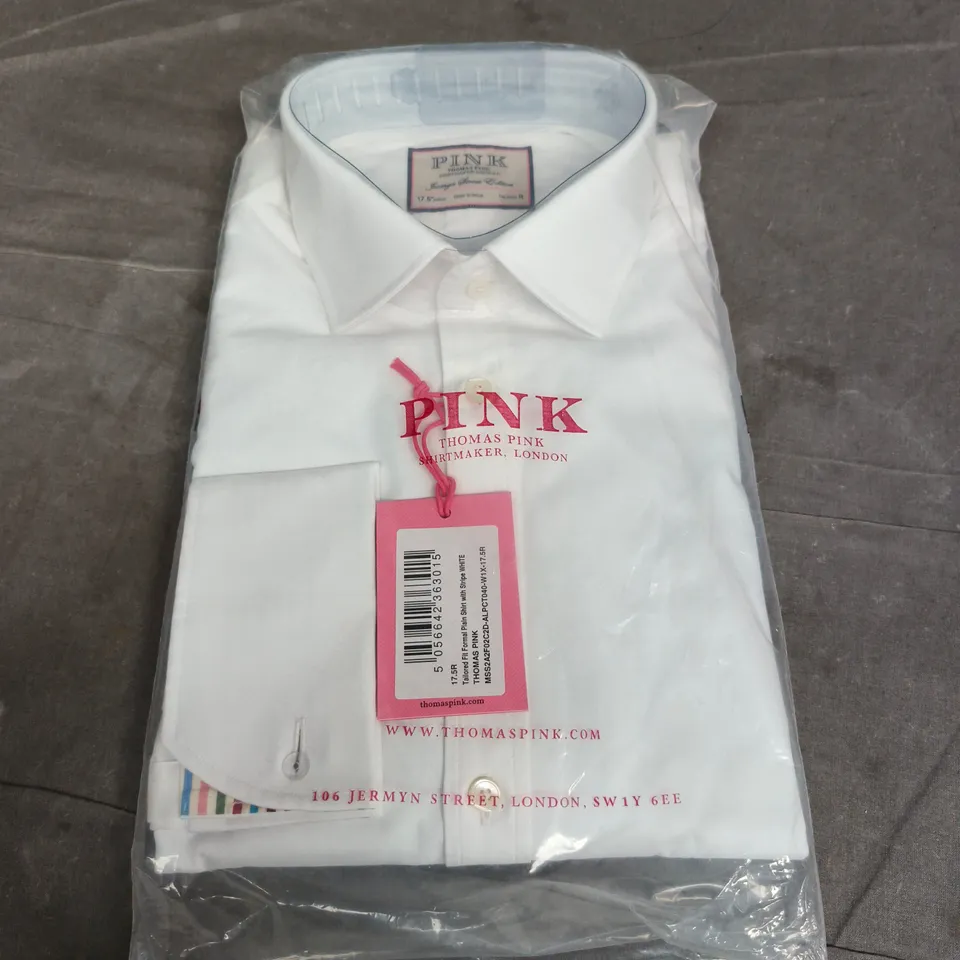 BAGGED THOMAS PINK TAILORED FIT FORMAL PLAIN SHIRT WITH STRIPE IN WHITE - 17.5R