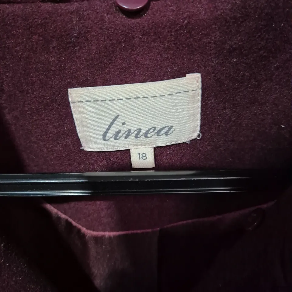 LINEA BURGUNDY WOOL COAT, UK SIZE 18