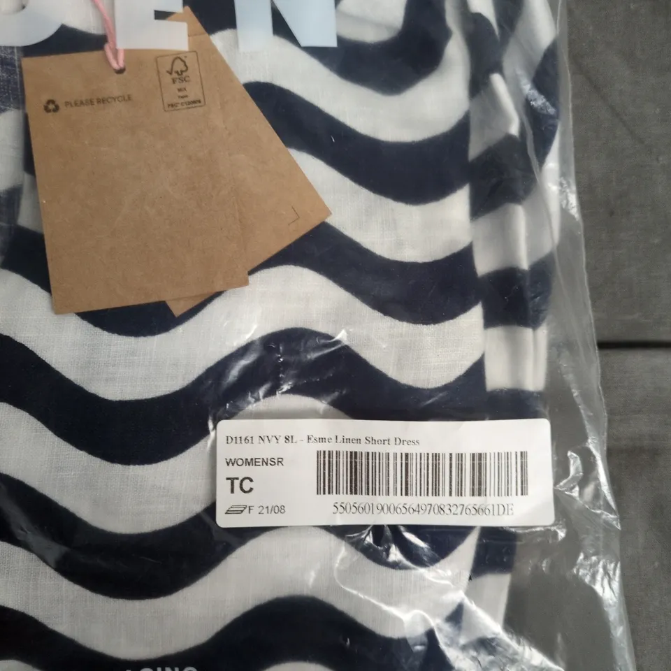 BODEN ESME LINEN SHORT DRESS, NAVY ZEBRA PRINT, UK 8 (8L) – NEW WITH TAGS