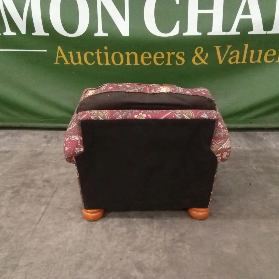 QUALITY DESIGNER FLORAL PATTERN FABRIC DEEP SEAT ARMCHAIR - PURPLE