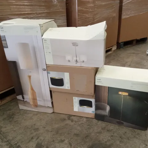 PALLET TO CONTAIN APPROXIMATELY 20 DESIGNER INDOOR LIGHTING PRODUCTS TO INCLUDE; CEILING LIGHTS, LIGHT SHADES ETC