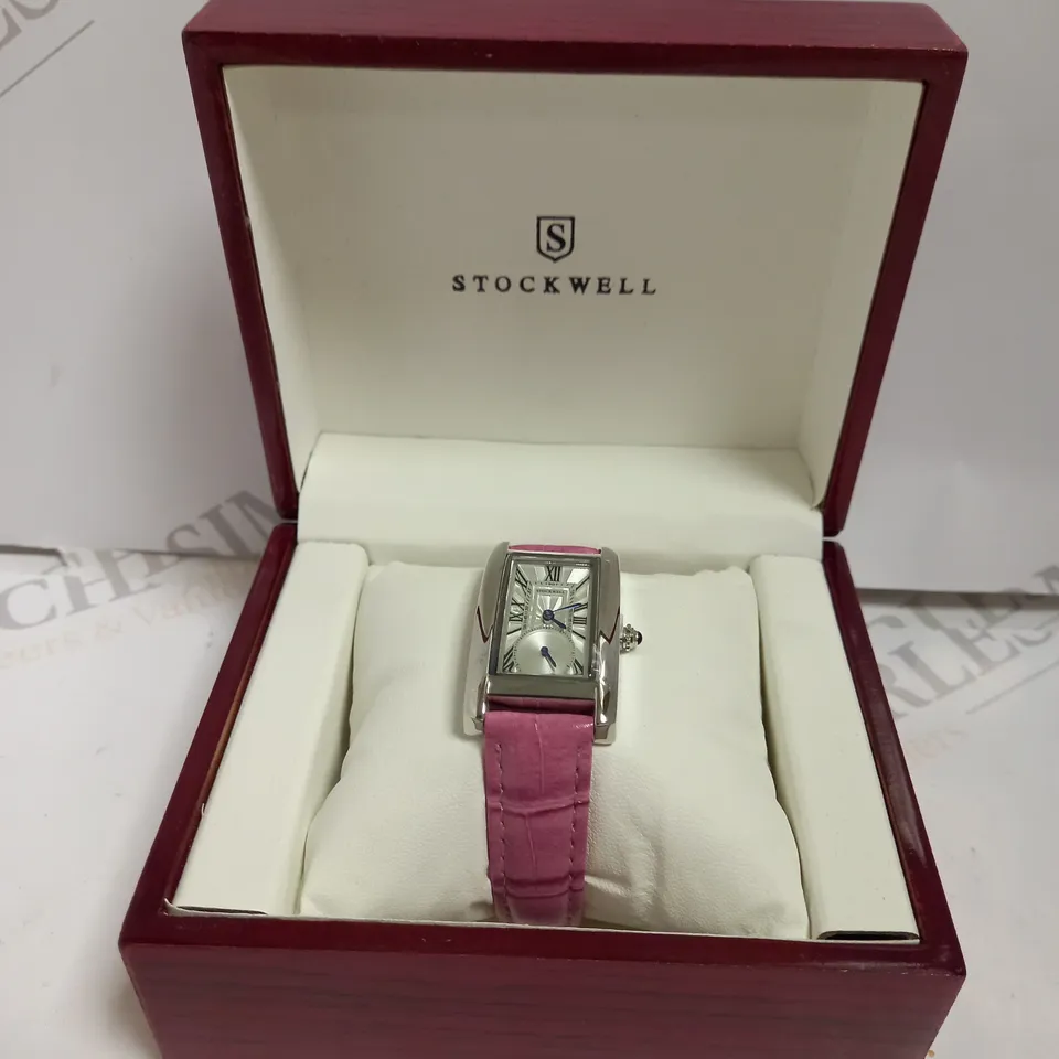 LADIES STOCKWELL WATCH – TEXTURED DIAL WITH SUB DIAL MINUTE HAND – PINK LEATHER STRAP.