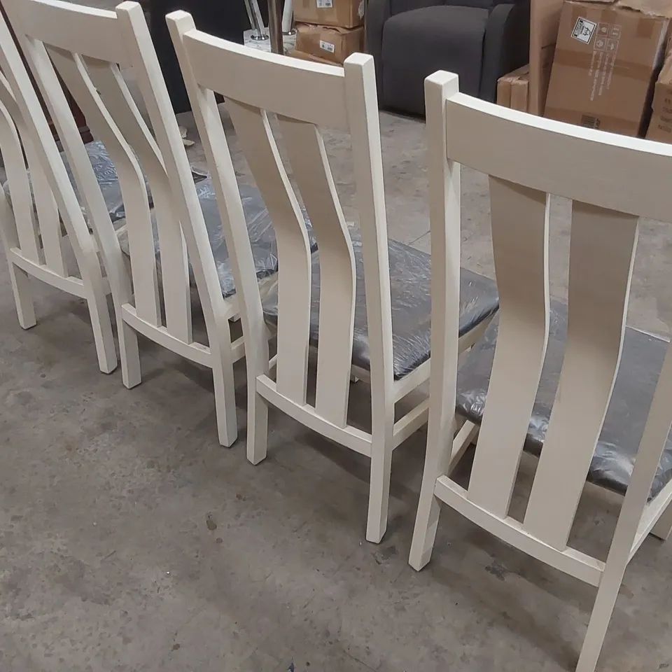 SET OF 4 DESIGNER WOODEN HIGH BACK DINING CHAIRS WITH FAUX LEATHER CUSHION PADS