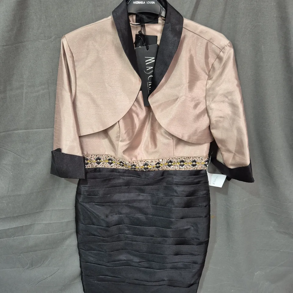WOMEN'S BEAD-EMBELLISHED PEACH & BLACK EVENING DRESS - SIZE 19