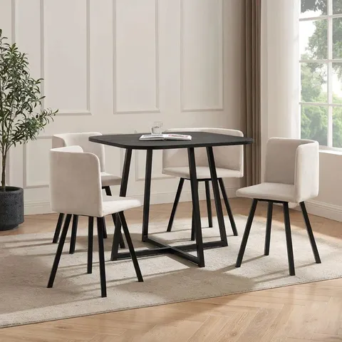 BOXED AVA SPACE SAVER 4 SEATER DINING TABLE AND CHAIRS - BLACK/STONE (1 BOX)