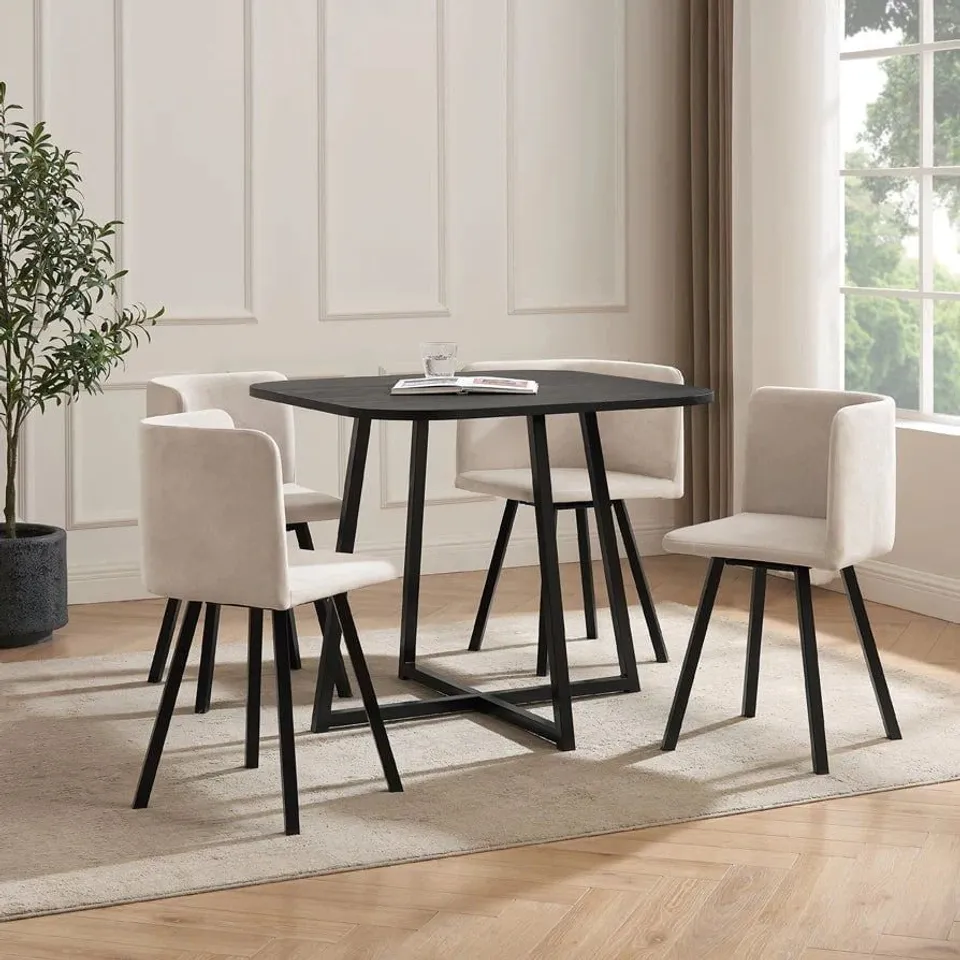 BOXED AVA SPACE SAVER 4 SEATER DINING TABLE AND CHAIRS - BLACK/STONE (1 BOX)