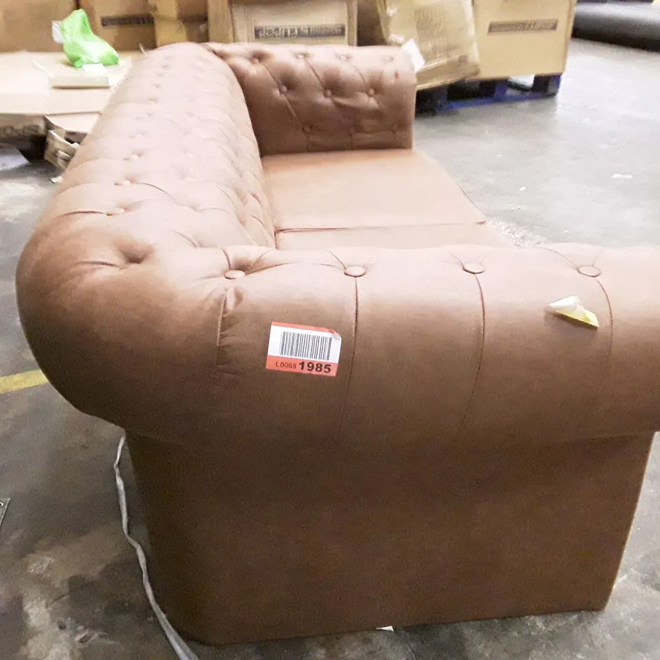 QUALITY DESIGNER 3 SEATER SOFA - BROWN LEATHER