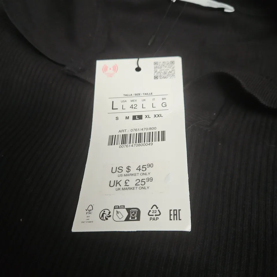 ZARA BLACK RIBBED KNIT TOP – WOMEN'S SIZE L (EU 42)